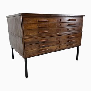 Mid-Century Plan Chest with Inset Handles on Metal Legs by Abbess