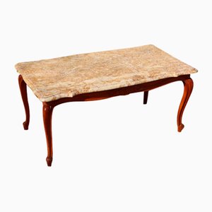 Vintage French Rectangular Coffee Table in Marble and Wood, 1970s