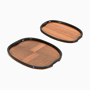 Art Deco Serving Trays in Ebonized Wood and Walnut, Italy, 1940s, Set of 2
