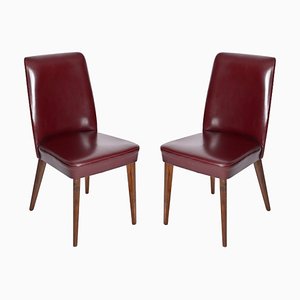 Bordeaux Leather Dining Chairs attributed to Anonima Castelli, Italy, 1950s, Set of 2