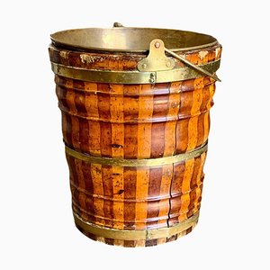 Antique Dutch Fruitwood Coopered Peat Bucket with Liner, 1890s
