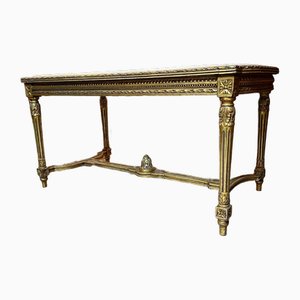 Carved Gilt Wood Coffee Table with Marble Top