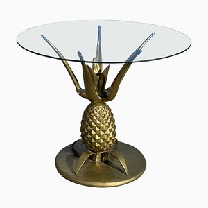 Tavolino Hollywood Regency Pineapple in ottone, Francia, anni '70