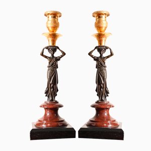 Grand Tour Kerzenständer aus Marmor und Bronze, 1840er, 2er Set