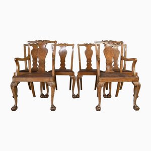 Queen Anne Style Walnut Dining Chairs, Set of 6