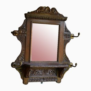 Espejo de recibidor victoriano de roble tallado