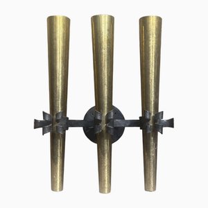 French Torchière Wall Sconce in Brass and Wrought Iron, 1950s