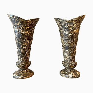 Tessellated Marble and Brass Vases, 1980s, Set of 2