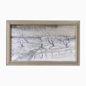 Artista sueco, Snowfall, años 50, óleo sobre lienzo, enmarcado