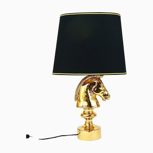 Lámpara de mesa Hollywood Regency con caballo dorado, Italia, años 70