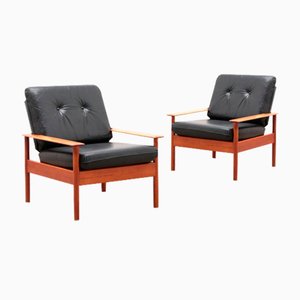 Vintage Relax Sessel aus schwarzem Leder, 1960, 2er Set