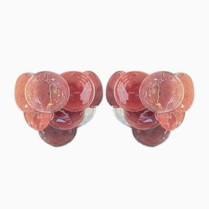 Glass Wall Sconces with 10 Iridescent Alabaster Pink Discs from Mazzega, 1990, Set of 2