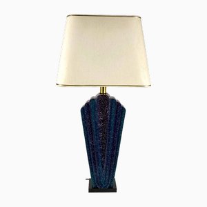 Grande Lampe de Bureau Mid-Century en Verre Bleu, Italie, 1960s