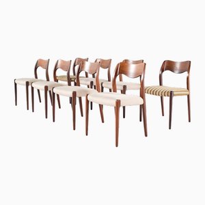 Model 71 Dining Chairs in Rosewood by Niels Otto Møller for J.L. Møllers, 1951, Set of 8
