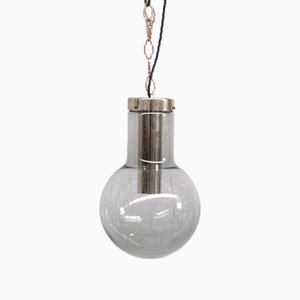 Large Mid-Century Smoked Glass and Brass Pendant Light by Raak, 1980s