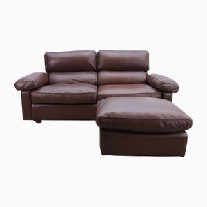 Set of Sofa and Stool in Leather by Tito Agnoli for Poltrona Frau