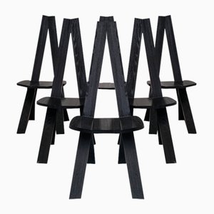 Mid-Century French Black Dining Chairs by Pierre Chapo, 1970s, Set of 6