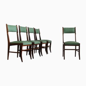 Italian Dining Chairs in Wood and Skai by Gio Ponti, 1950s, Set of 5