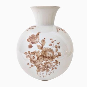Vase Vintage en Céramique Ivoire avec Détails Floral Marron par Rosenthal, Italie, 1943