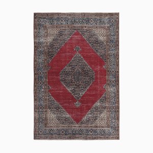 Vintage Mid-Century Anatolian Hand-Knotted Red Rug