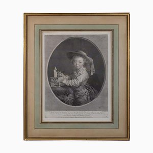 François-Hubert Drouais, Little Boy Playing Cards, 18th Century, Engraving, Framed