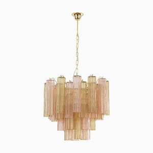 Pink and Brown Glass Chandelier, Italy, 1990s