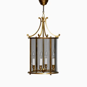 French Neoclassic Bronze Lantern with Curved Glass, 1970s