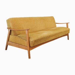 Mid-Century Wood & Velour Sofa, 1960s