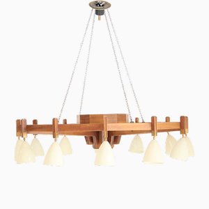 Italian Walnut, Aluminum and Brass Ceiling Light in the style of BBPR, 1950s