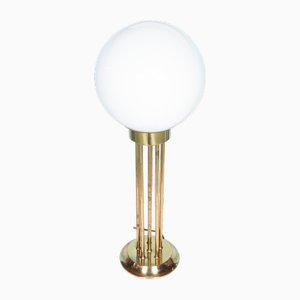Art Deco Brass Table Light with Milkglass Globe, 1970s