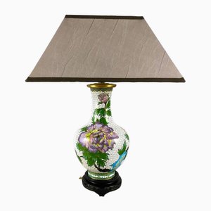 Lampada da tavolo vintage in Cloisonné con decorazioni a peonia, Cina, anni '70