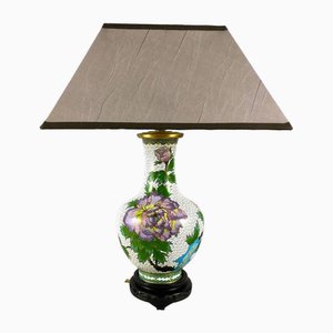 Vintage Cloisonné Table Lamp with Peony Decoration, China, 1970s