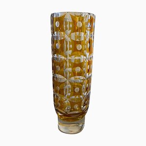 Art Deco Amber Crystal Bohemian Vase, 1930s