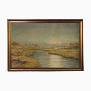 Scandinavian Artist, The River, 1970s, Oil on Canvas, Framed