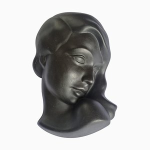 Mid-Century Wall Ceramic Sculpture Woman Face Mask, Germany, 1970s