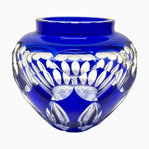 Vaso in cristallo blu cobalto di Val Saint Lambert, anni '50