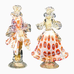 Blown Murano glass Goldonian Figures, Set of 2