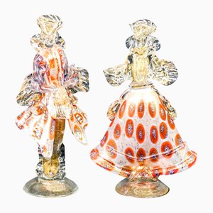 Figuras Goldonian de cristal de Murano soplado. Juego de 2