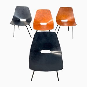 Leder Tonneau Stühle von Pierre Guariche, 1960, 4er Set