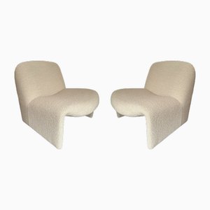 Italian Boucle Fabric Alky Slipper Chairs by Giancarlo Piretti for Anonima Castelli, 1970s, Set of 2