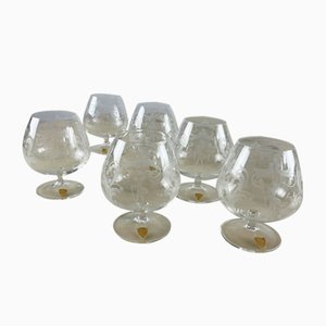 Cognac Gläser aus handgraviertem Kristallglas, Venice, 1960er, 6 . Set