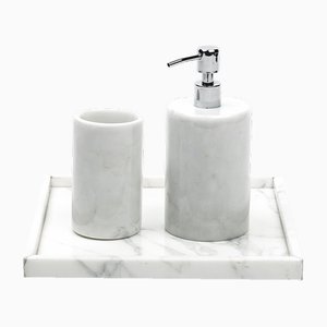 Set da bagno rotondo in marmo bianco di Carrara di Fiammettav Home Collection, set di 3