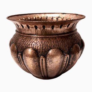 Vintage Italian Round Embossed Copper Vase by Egidio Casagrande, 1950s