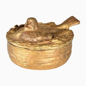 Bird in a Nest Gilded Jewelry Box with Lid in Gilded Bronze