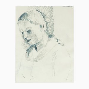 Albert Chavaz, Jeune fille, Bleistift auf Papier, gerahmt