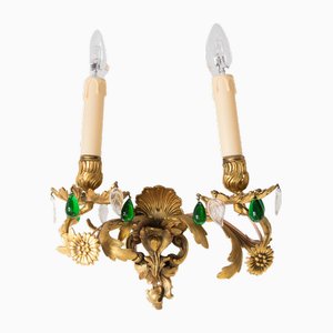 French Wall Light in Bronze with Green Crystals, 1890s