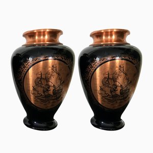 Vase en Fer à Cheval Peint en Cuivre de Ab, Set de 2