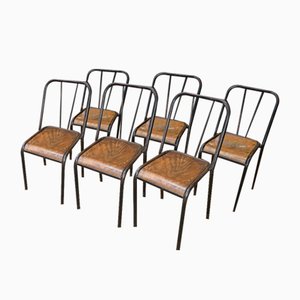 Stackable Metal and Wood Chairs, 1950s, Set of 6