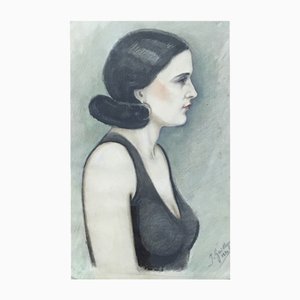 Jules Gaillepand, Portrait de Melle Bachelard, 1932, Pastell auf Papier, gerahmt