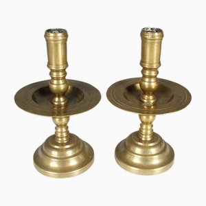 Late 19th Century Brass & Gilded Candleholders, Set of 2